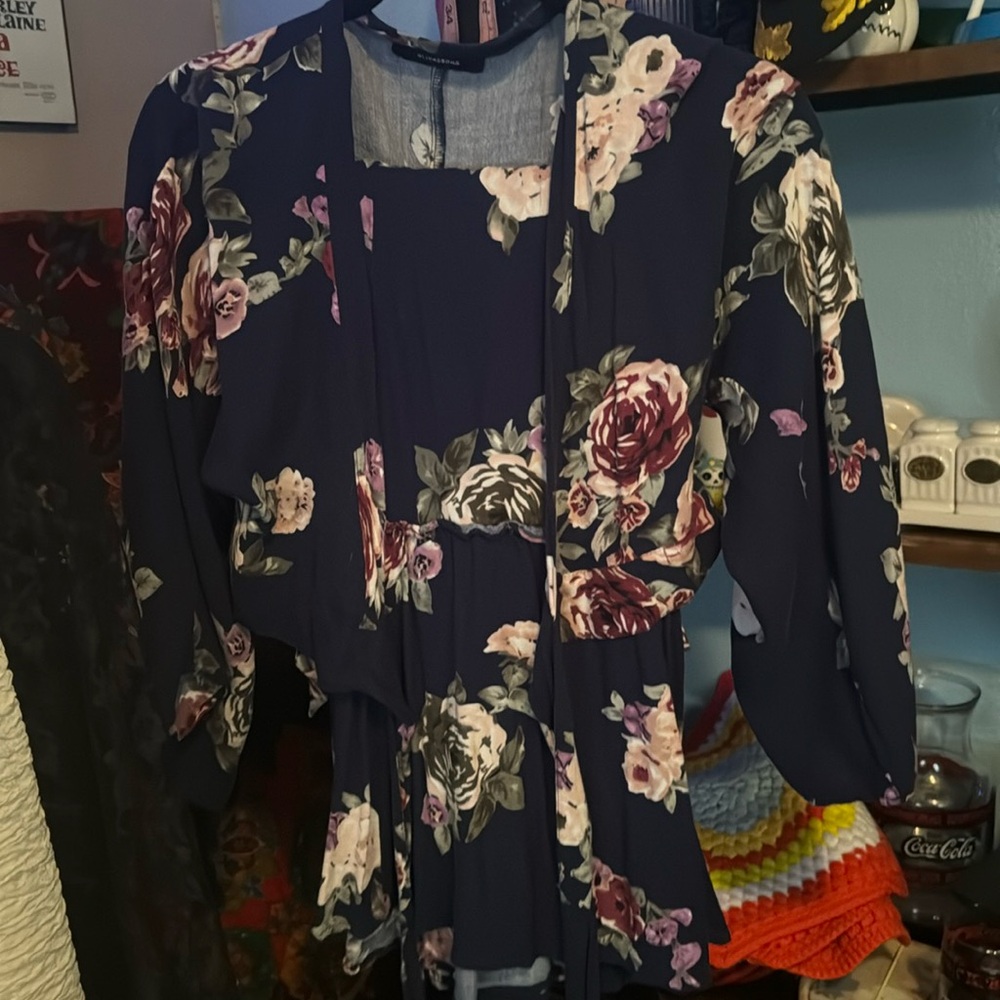 Navy With Roses Skirt Set